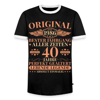 1986 Vintage Born Legend 40th Birthday - Men's Ringer Shirt - black/white - Front - AI Model Female 172 light (172cm) & AI Model Male 178 light (178cm)