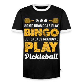 Opa spielt Pickleball – Badass Großvater - Männer Kontrast-T-Shirt - Schwarz/Weiß - Vorne - AI Model Female 172 light (172cm) & AI Model Male 178 light (178cm)