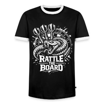 Darts | Rattle the Board , Klapperschlange - Men's Ringer Shirt - black/white - Front - AI Model Female 172 light (172cm) & AI Model Male 178 light (178cm)