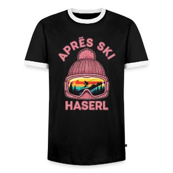 Après Ski Bunny Funny Party Outfit T-Shirt - Men's Ringer Shirt - black/white - Front - AI Model Female 172 light (172cm) & AI Model Male 178 light (178cm)