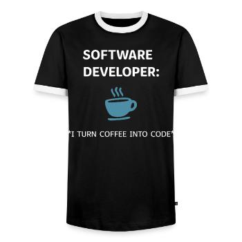Software Developer - Coffee Edition - Men's Ringer Shirt - black/white - Front - AI Model Female 172 light (172cm) & AI Model Male 178 light (178cm)