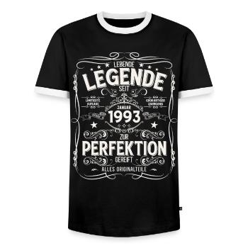 33rd Birthday Legend January 1993 - Men's Ringer Shirt - black/white - Front - AI Model Female 172 light (172cm) & AI Model Male 178 light (178cm)