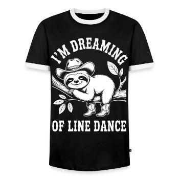 Sloth Cowboy Dancing Line Dance - Men's Ringer Shirt - black/white - Front - AI Model Female 172 light (172cm) & AI Model Male 178 light (178cm)