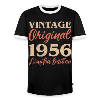 Vintage Original 1956 Limited Edition Jubiläum - Männer Kontrast-T-Shirt - Schwarz/Weiß - Vorne - AI Model Female 172 light (172cm) & AI Model Male 178 light (178cm)