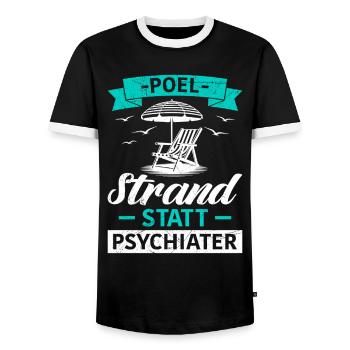 Insel POEL STRAND STATT PSYCHIATER Lustiges - Männer Kontrast-T-Shirt - Schwarz/Weiß - Vorne - AI Model Female 172 light (172cm) & AI Model Male 178 light (178cm)