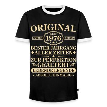 50th Birthday Absolutely Unique 1976 Vintage - Men's Ringer Shirt - black/white - Front - AI Model Female 172 light (172cm) & AI Model Male 178 light (178cm)