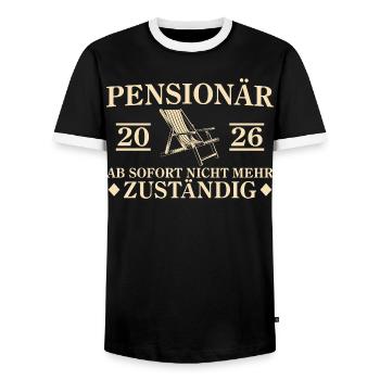 Pensioner 2026 Retirement No longer responsible - Men's Ringer Shirt - black/white - Front - AI Model Female 172 light (172cm) & AI Model Male 178 light (178cm)