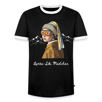 Après-Ski Girls Pearl Earrings I Shirt Ski Holiday - Men's Ringer Shirt - black/white - Front - AI Model Female 172 light (172cm) & AI Model Male 178 light (178cm)