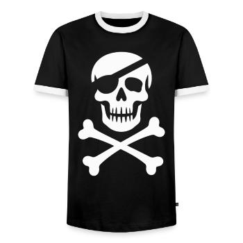 Klassischer Jolly Roger Piraten Totenkopf - Männer Kontrast-T-Shirt - Schwarz/Weiß - Vorne - AI Model Female 172 light (172cm) & AI Model Male 178 light (178cm)