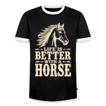La vie est meilleure avec une déclaration de Horse Reiter - T-shirt contrasté Homme - noir/blanc - Devant - AI Model Female 172 light (172cm) & AI Model Male 178 light (178cm)