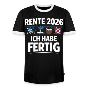 Pension 2026 I've Finished - Funny Pensioner Spru - Men's Ringer Shirt - black/white - Front - AI Model Female 172 light (172cm) & AI Model Male 178 light (178cm)