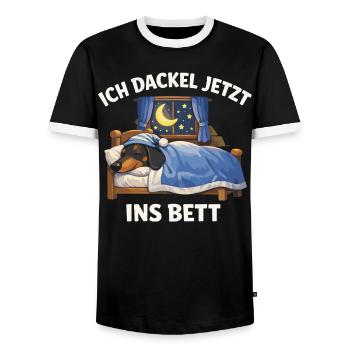 Official Dachshund Black I'm now going to the - Men's Ringer Shirt - black/white - Front - AI Model Female 172 light (172cm) & AI Model Male 178 light (178cm)