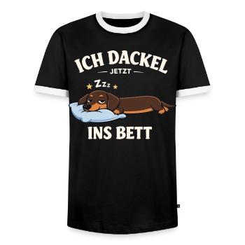 Dachshund Clothes Gifts I Dachshund Now - Men's Ringer Shirt - black/white - Front - AI Model Female 172 light (172cm) & AI Model Male 178 light (178cm)