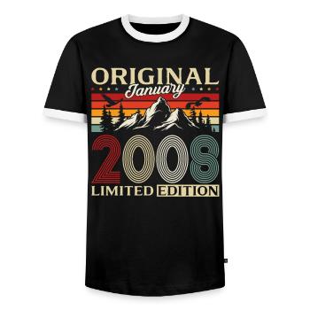 18th Birthday Original January 2008 - Men's Ringer Shirt - black/white - Front - AI Model Female 172 light (172cm) & AI Model Male 178 light (178cm)