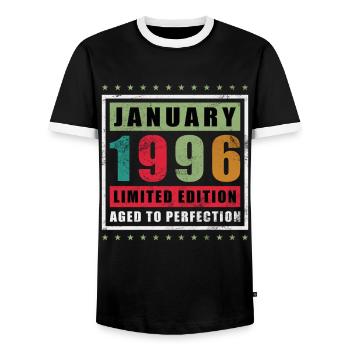 Januar 1996 Limitierte Edition - Männer Kontrast-T-Shirt - Schwarz/Weiß - Vorne - AI Model Female 172 light (172cm) & AI Model Male 178 light (178cm)