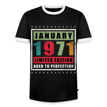 Janvier 1971 Édition limitée vieillie à la perfection - T-shirt contrasté Homme - noir/blanc - Devant - AI Model Female 172 light (172cm) & AI Model Male 178 light (178cm)