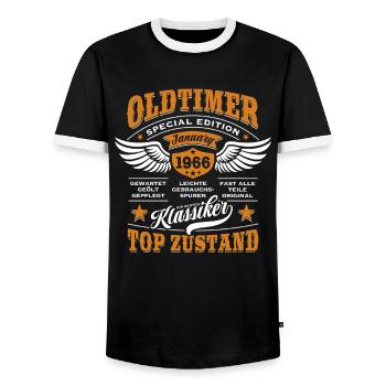 Oldtimer Januar 1966 - Geburtstag - Geschenk - Männer Kontrast-T-Shirt - Schwarz/Weiß - Vorne - AI Model Female 172 light (172cm) & AI Model Male 178 light (178cm)