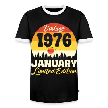 Vintage January 1976 Birthday 1976 Retro - Men's Ringer Shirt - black/white - Front - AI Model Female 172 light (172cm) & AI Model Male 178 light (178cm)
