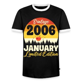 Vintage January 2006 Anniversary 2006 Retro - Men's Ringer Shirt - black/white - Front - AI Model Female 172 light (172cm) & AI Model Male 178 light (178cm)