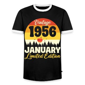 Vintage January 1956 Birthday 1956 Retro - Men's Ringer Shirt - black/white - Front - AI Model Female 172 light (172cm) & AI Model Male 178 light (178cm)