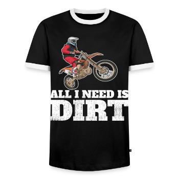 Dirtbiken. Alles, was ich brauche, ist Dirt. - Männer Kontrast-T-Shirt - Schwarz/Weiß - Vorne - AI Model Female 172 light (172cm) & AI Model Male 178 light (178cm)