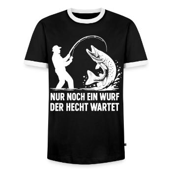 Pike Waiting A Cast Fishing Angler Gift - Men's Ringer Shirt - black/white - Front - AI Model Female 172 light (172cm) & AI Model Male 178 light (178cm)