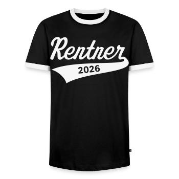Retraités 2026 (Pension/retraite/Blanc) - T-shirt contrasté Homme - noir/blanc - Devant - AI Model Female 172 light (172cm) & AI Model Male 178 light (178cm)