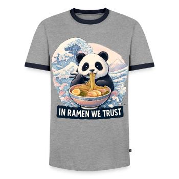 Panda Ramen Nudel Bowl - Männer Kontrast-T-Shirt - Grau/Navy  - Vorne - AI Model Female 172 light (172cm) & AI Model Male 178 light (178cm)