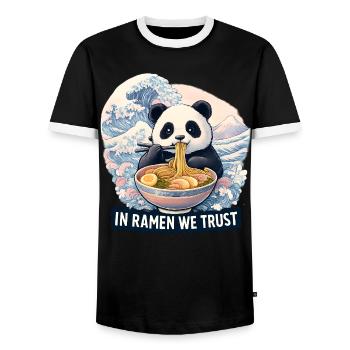 Bol de nouilles ramen panda - T-shirt contrasté Homme - noir/blanc - Devant - AI Model Female 172 light (172cm) & AI Model Male 178 light (178cm)