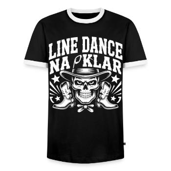Bone Cowboy Line Dance - Men's Ringer Shirt - black/white - Front - AI Model Female 172 light (172cm) & AI Model Male 178 light (178cm)