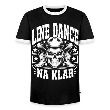 Line Dance Skull Cowboy - Men's Ringer Shirt - black/white - Front - AI Model Female 172 light (172cm) & AI Model Male 178 light (178cm)