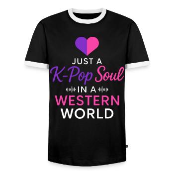 Just A K Pop Soul In A Western World - Men's Ringer Shirt - black/white - Front - AI Model Female 172 light (172cm) & AI Model Male 178 light (178cm)