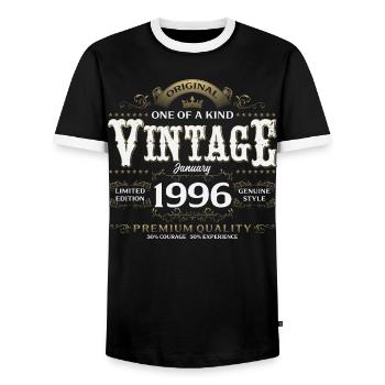 30e anniversaire Millésime de janvier 1996 - T-shirt contrasté Homme - noir/blanc - Devant - AI Model Female 172 light (172cm) & AI Model Male 178 light (178cm)