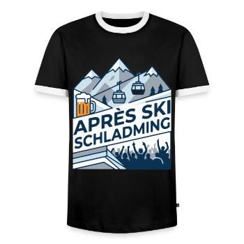Schladming Après Ski Instructor Party - Men's Ringer Shirt - black/white - Front - AI Model Female 172 light (172cm) & AI Model Male 178 light (178cm)