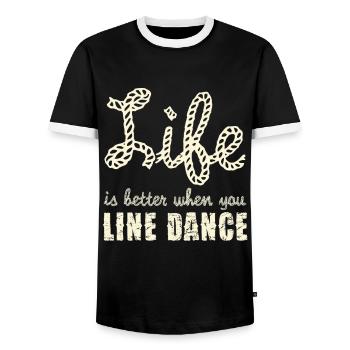 Line Dance Joie de vivre Rope Font - Men's Ringer Shirt - black/white - Front - AI Model Female 172 light (172cm) & AI Model Male 178 light (178cm)