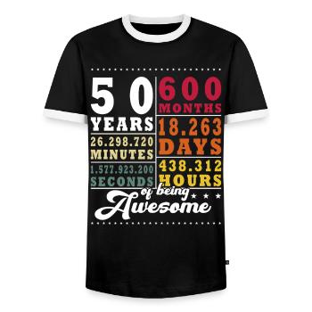 50th Anniversary Forty-fifth Birthday - Men's Ringer Shirt - black/white - Front - AI Model Female 172 light (172cm) & AI Model Male 178 light (178cm)