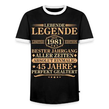 Anniversaire : né en 1981, 45 ans - T-shirt contrasté Homme - noir/blanc - Devant - AI Model Female 172 light (172cm) & AI Model Male 178 light (178cm)