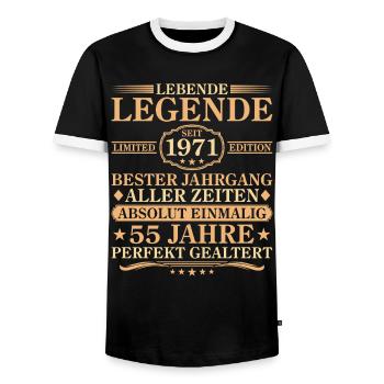 Anniversaire : né en 1971, 55 ans - T-shirt contrasté Homme - noir/blanc - Devant - AI Model Female 172 light (172cm) & AI Model Male 178 light (178cm)