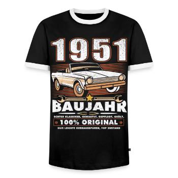 Baujahr 1951 Oldtimer Geburtstag Spruch 75 Jahre - Männer Kontrast-T-Shirt - Schwarz/Weiß - Vorne - AI Model Female 172 light (172cm) & AI Model Male 178 light (178cm)