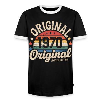 1970 Vintage Édition limitée Cadeau 1970 - T-shirt contrasté Homme - noir/blanc - Devant - AI Model Female 172 light (172cm) & AI Model Male 178 light (178cm)