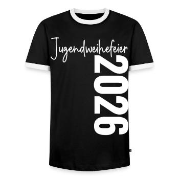 Youth Consecration Ceremony 2026 - Men's Ringer Shirt - black/white - Front - AI Model Female 172 light (172cm) & AI Model Male 178 light (178cm)