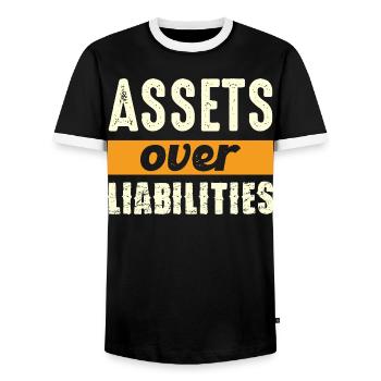Assets over liabilities - Men's Ringer Shirt - black/white - Front - AI Model Female 172 light (172cm) & AI Model Male 178 light (178cm)