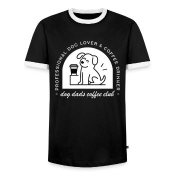 Witziger Hunde-Vater- und Kaffeeliebhaberclub - Männer Kontrast-T-Shirt - Schwarz/Weiß - Vorne - AI Model Female 172 light (172cm) & AI Model Male 178 light (178cm)