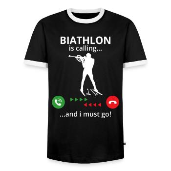 biathlon is calling and i must go - Men's Ringer Shirt - black/white - Front - AI Model Female 172 light (172cm) & AI Model Male 178 light (178cm)