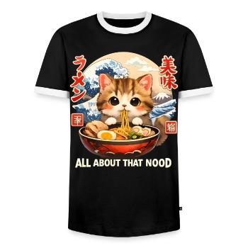 Kawaii Kitten Ramen Anime - Men's Ringer Shirt - black/white - Front - AI Model Female 172 light (172cm) & AI Model Male 178 light (178cm)