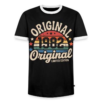 1982 Vintage Édition limitée Cadeau 1982 - T-shirt contrasté Homme - noir/blanc - Devant - AI Model Female 172 light (172cm) & AI Model Male 178 light (178cm)