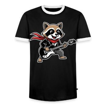 Raccoon Rock Music Retro Funny Animal Gift - Men's Ringer Shirt - black/white - Front - AI Model Female 172 light (172cm) & AI Model Male 178 light (178cm)