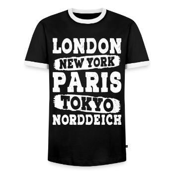Vacances à la mer du Nord LONDRES NEW YORK PARIS TOKYO - T-shirt contrasté Homme - noir/blanc - Devant - AI Model Female 172 light (172cm) & AI Model Male 178 light (178cm)