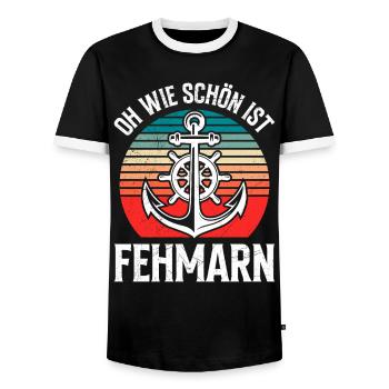 Baltic Sea holiday OH HOW BEAUTIFUL IS FEHMARN Funny - Men's Ringer Shirt - black/white - Front - AI Model Female 172 light (172cm) & AI Model Male 178 light (178cm)