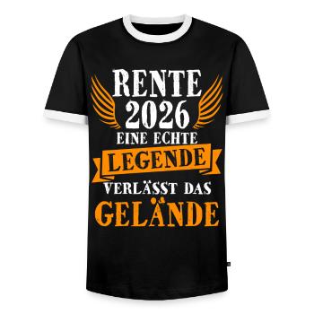 Pension 2026 Légende Pensionnaire Retraité - T-shirt contrasté Homme - noir/blanc - Devant - AI Model Female 172 light (172cm) & AI Model Male 178 light (178cm)